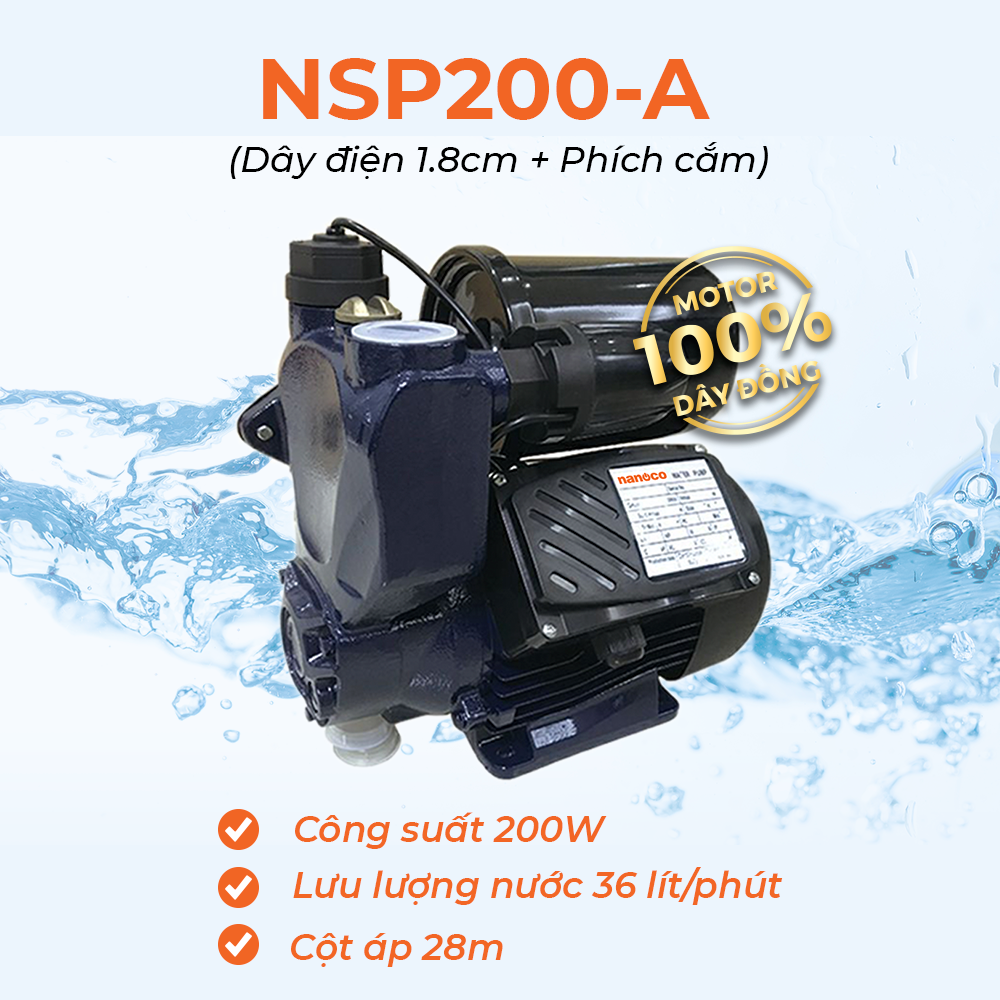 Máy bơm tăng áp nước nóng/Máy Bơm tăng áp Nanoco 200W NSP200-A