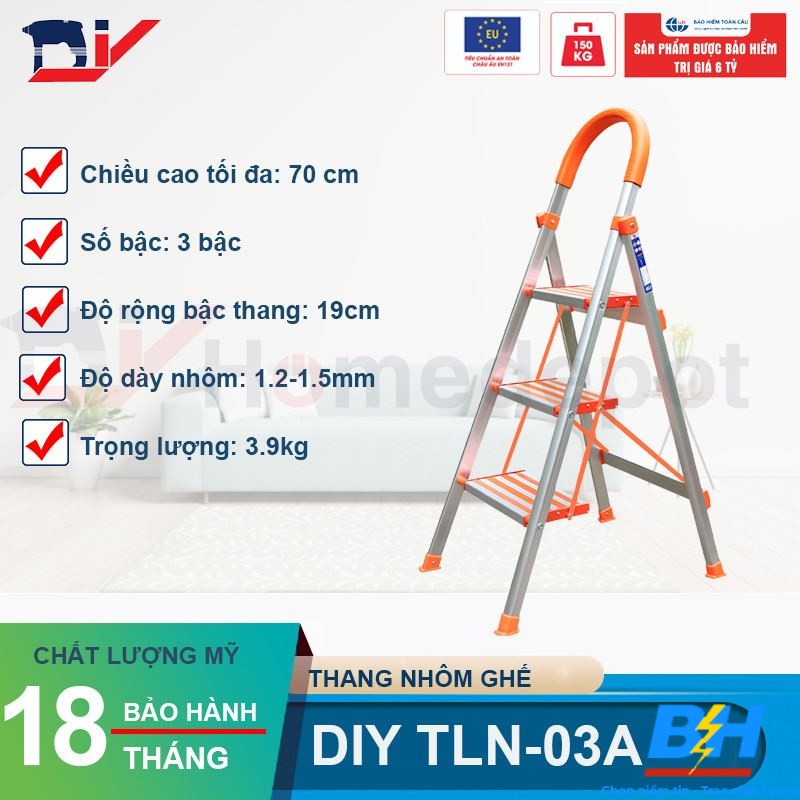 Thang Ghế Nhôm 3 Bậc DIY TLN-03A