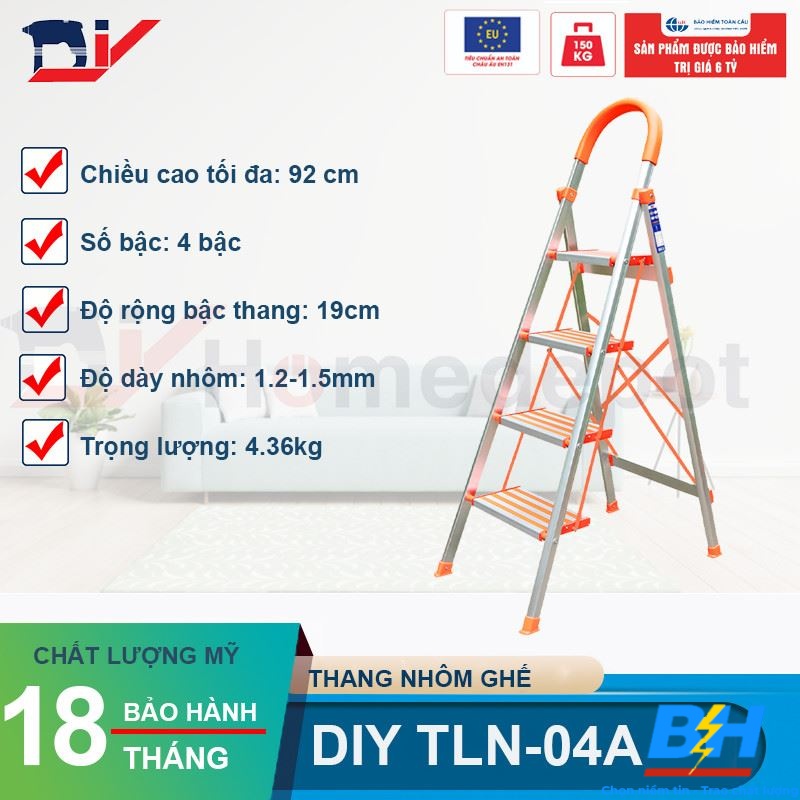 Thang Ghế Nhôm 4 Bậc DIY TLN-04A