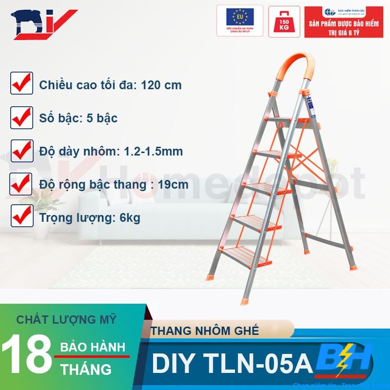 Thang Ghế Nhôm 5 Bậc DIY TLN-05A
