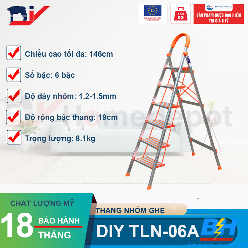 Thang Ghế Nhôm 6 Bậc DIY TLN-06A